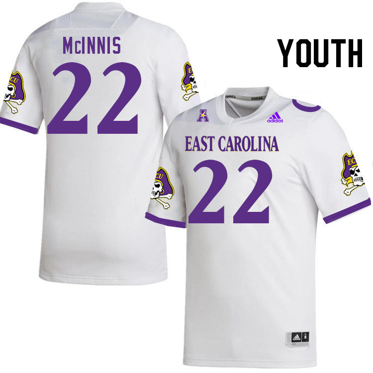 Youth #22 Jordan McInnis ECU Pirates College Football Jerseys Stitched Sale-White